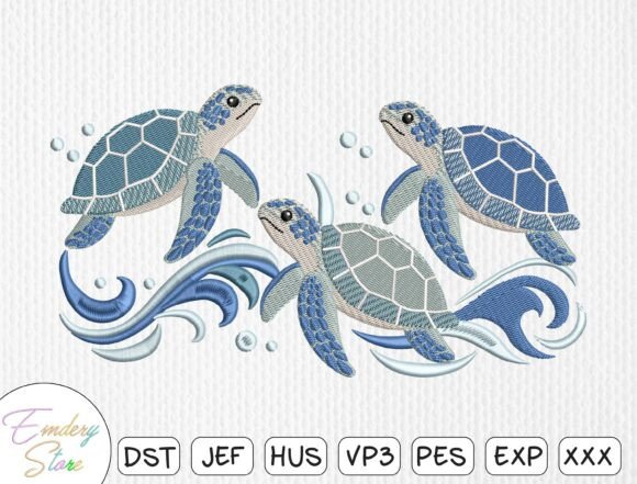 Download Sea Turtle Trio in Waves Embroidery File - Embroidery file Collection