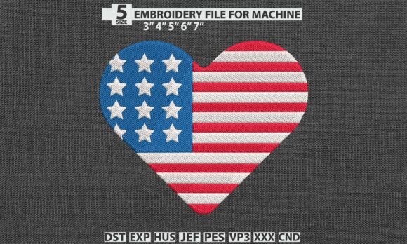 Download USA Flag Heart DST PES Embroidery File - Embroidery file Collection