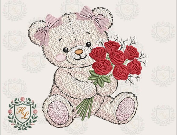 Download Girly Bear Rose Embroidery Files - Embroidery file Collection