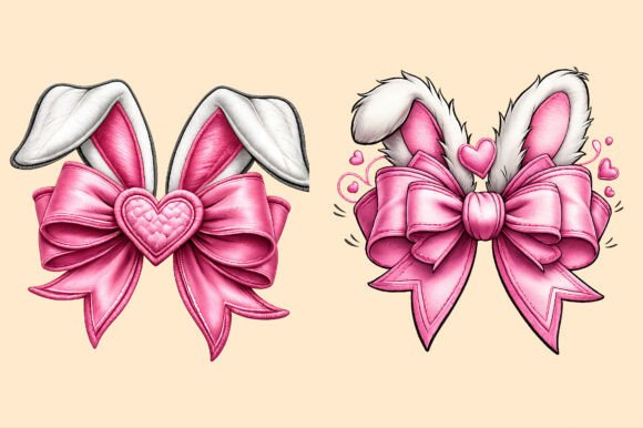 Download Easter Bunny Ears Pink Bow Heart Embroid - Premium Resources